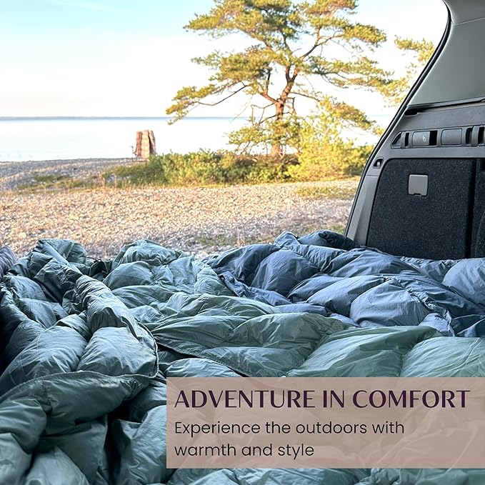 Down Camping Blanket with Footbox – Lightweight, Packable, Water Resistant Backpacking Quilt & Warm Puffy Compact Outdoor Throw – 52x77 with Stuff Sack for Stadium, Hiking & Travel