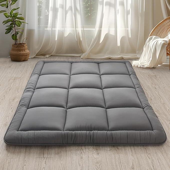 WhatsBedding Japanese Floor Mattress Futon Mattress 3" Grey Tatami Mat Shredded Memory Foam Filled Sleeping Pad, Foldable & Portable Roll Up Lounger Camping Bed for Kids and Adult,Twin Size 39"x 80"