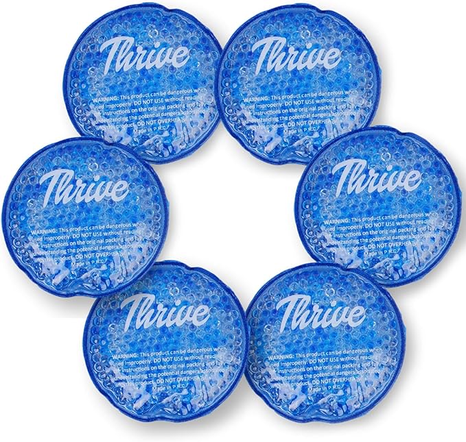 Thrive Gel Ice Pack Set - Set of 6, Round, Blue - Reusable Hot & Cold Compress for Eyes & Soft Ice Packs for Neck & Breast Relief
