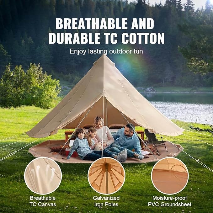 Happybuy Canvas Bell Tent - 4 Seasons Breathable 100% Cotton Canvas Yurt - w/Stove Jack, Luxury Glamping Tent Waterproof for Family Camping, Hunting, Party