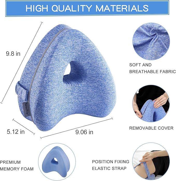 BEAUTRIP Leg Pillow | Ergonomic Side Sleeping Pillows | Memory Foam Knee Pillow with Strap for Side Sleeper | Leg Support Cushion with Removable and Washable Cover