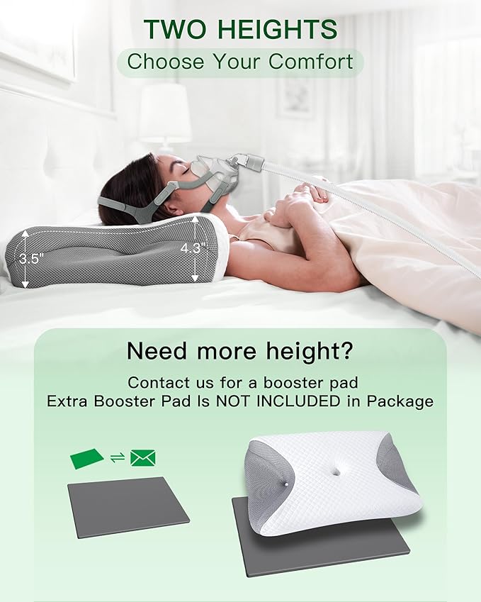 Cervical Neck CPAP Pillow for Side Sleepers – Ergonomic Memory Foam Bed Pillow for Neck Pain Relief with Mask Cutouts to Reduce Air Leaks & Facial Pressure, Fits All CPAP Mask Types
