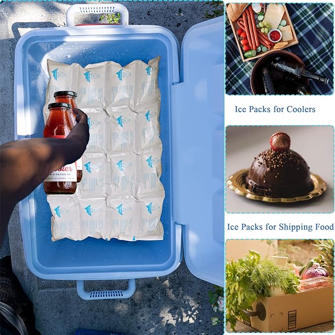 Reusable Ice Packs for Shipping & Coolers Dry Ice for Shipping Frozen Food Cold Pack for Lunch Bags, Long Lasting Cold Ice Pack Sheets for Transport Food (10 Sheets x 16 Cells)