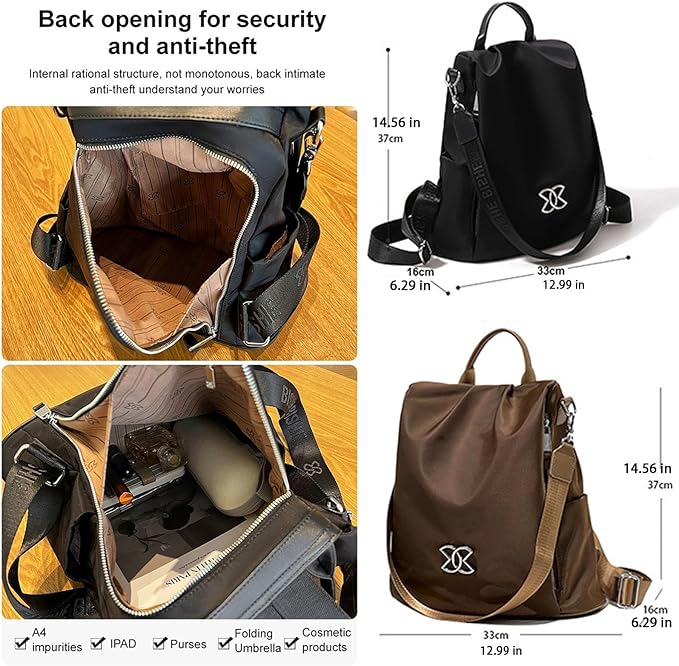 Women Oxford Cloth Backpack - Anti-Theft Multi-Purpose Large Capacity Oxford Cloth Lightweight Shoulder Bag 3-Way Waterproof Crossbody Bag (Black)