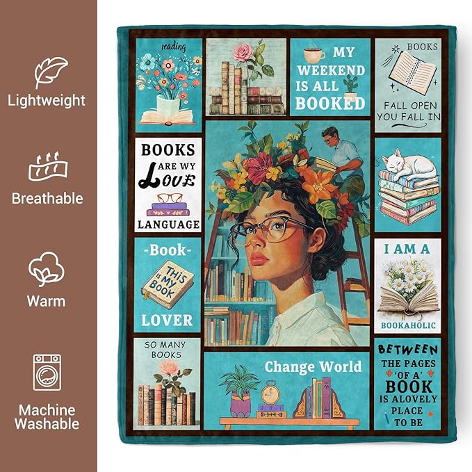 Book Lovers Gifts, Gifts for Readers, Book Club Librarian Bookworm Bookish Reading Throw Blanket 60" X 50"