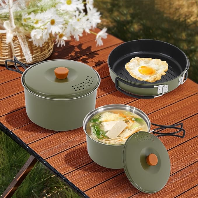 Camping Cookware Set, 304 Stainless Steel Camping Pots and Pans Set Outdoor Cookware Set with Storage Bag Campfire Cooking Equipment for Camping Outdoor Cooking Picnic