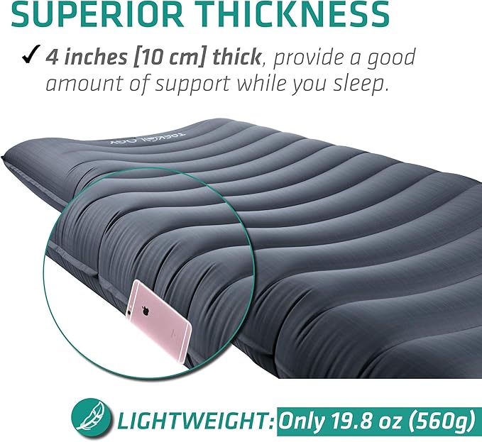 TREKOLOGY ALUFT2.0 (Light Blue) & UL Sleeping Pad-Compressible, Compact, Comfortable, Ergonomic Inflating Pillow, Inflatable Camping Mat for Travel. Compact Lightweight Sleeping System