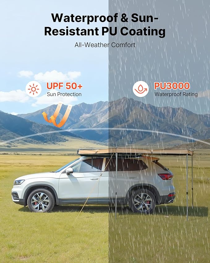 VEVOR 270 Degree Awning, 52 sq.ft Driver Side Vehicle Awning, Waterproof UV50+ Car Side Awnings with Carry Bag, All-Weather Free-Standing Overland Awnings Car Shelter for SUV Van Truck Camping