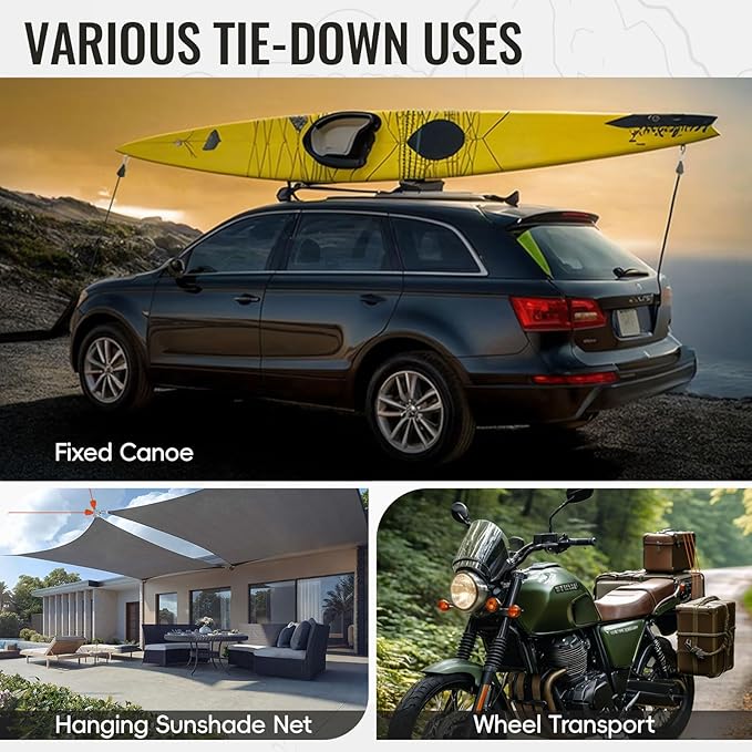 13ft Adjustable Outdoor Windproof Rope Ratchet Strap Tie Down Straps Small Mini Reflctive Paracord Rope Tent Hanger Grow Light Kayak 5/32" Red 6 Pack