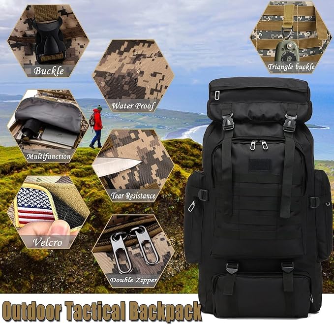 70L Hiking Backpack for Men, Waterproof Lightweight Camping Backpack, Military Rucksack with Molle, 3-Day Assault Pack for Travel, Climbing, Outdoor Sports (Green Camouflage)