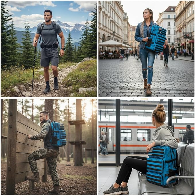 Military Tactical Backpack 55L for Men & Women Bug Out Bag Assault pack Molle Daypack Hiking Trekking Rucksack (Blue tie dye)