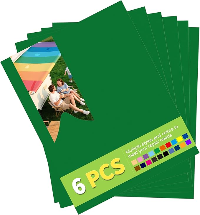 7x9in Nylon Repair Patch，Tent Repair Kit，Self Adhesive Waterproof Fabric Repair Tape for Tent, Umbrella, Sleeping Bag, Down Jackets,Knapsack.（Green,6ps）