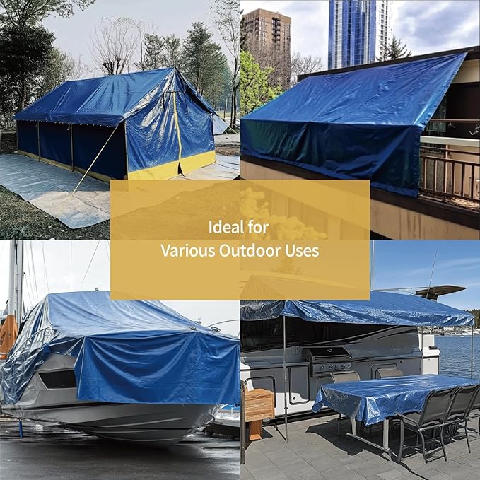 GUARD SHIELD Tarp 16x20 Feet Waterproof Blue/Silver Tarps 8Mil Multi Purpose UV Resistant Cover for Outdoor,Camping,Tent,Boats