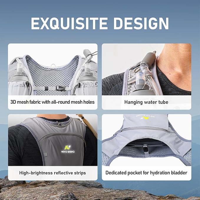 N NEVO RHINO Small Running Vest for Women Men, Lightweight Hydration Vest with Water Bladder 1.5 Liter, Hydration Backpack for Trial Hiking Cycling Jogging