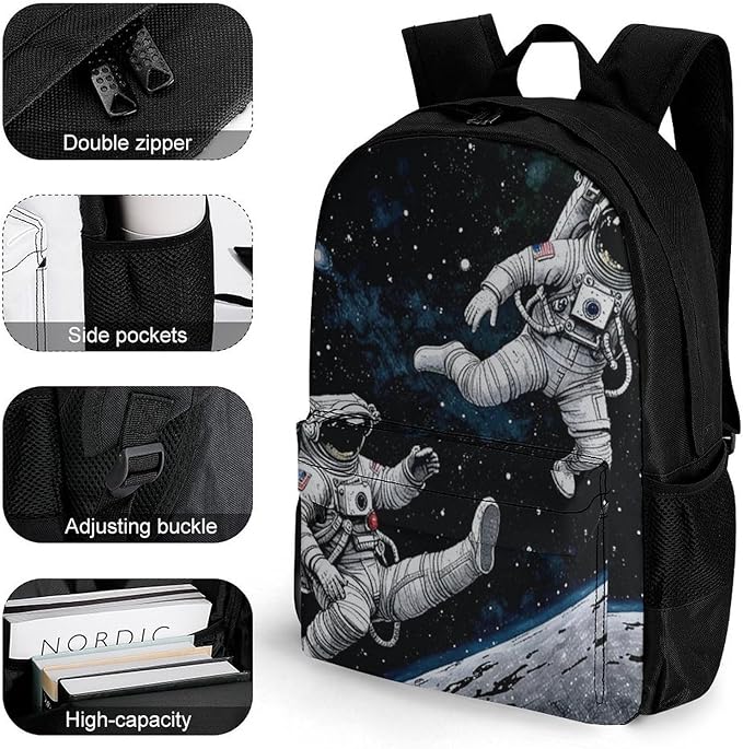 Daypack Bookbag Multipurpose Anti-Theft Big Capacity Carry On Bag, Astronaut Space Art Travel Hiking Camping Rucksack With Padded Straps