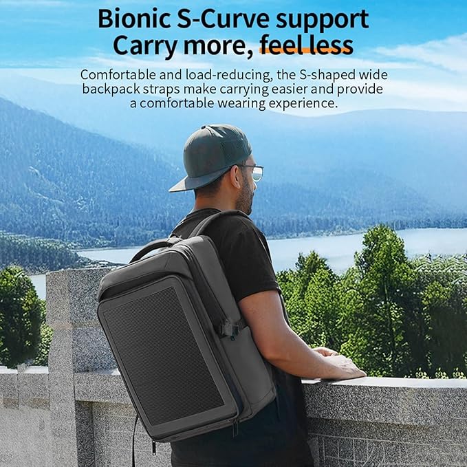 Solar Backpack Charger, 35L Solar Charging Backpack For Outdoor Activities, Travel Backpack With Dual Solar Panels Provide Up To 30W Charging Power