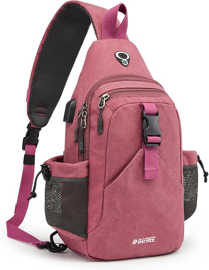 G4Free Canvas Sling Bag Crossbody Backpack with USB Charging Port & RFID Blocking, Hiking Daypack Chest Bag for Women Men