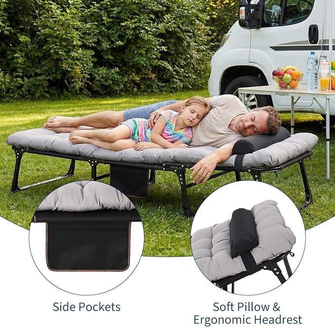 Portable Camping Cot for Adults, Folding Sleeping Cot with Removable Thick Mattress & Carry Bag, Double Layer Oxford Camping Bed for Travel Tent Day Bed Outdoor Home Guest Office Nap, 400LBS Load