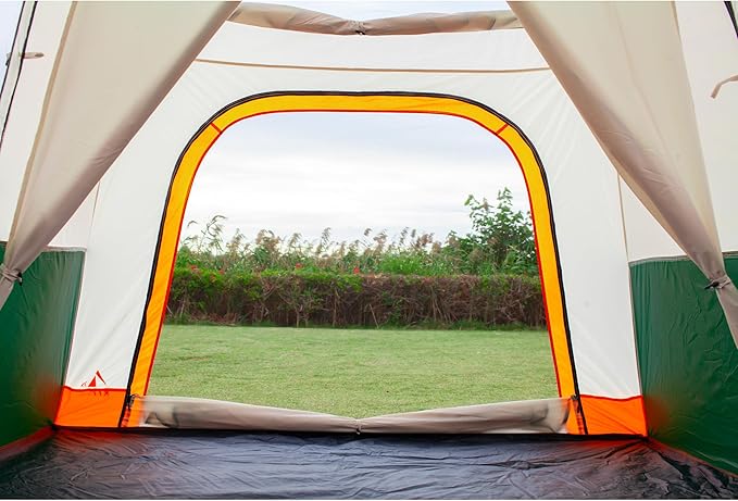 KTT Large Tent 6-12 Person,Family Cabin Tents,Straight Wall,3 Doors and 3 Windows with Mesh,Waterproof,Big Tent for Outdoor,Picnic,Camping,Family,Friends Gathering.