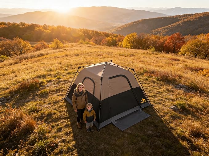 3/4 Person Camping Tent with 1 Door, 4 Windows, and Upgraded Ventilation– Instant Setup, Waterproof, 8'x 8'x 67''Oxford Fabric Floor Pop Up in 60 Seconds Includes Rainfly and Backpack