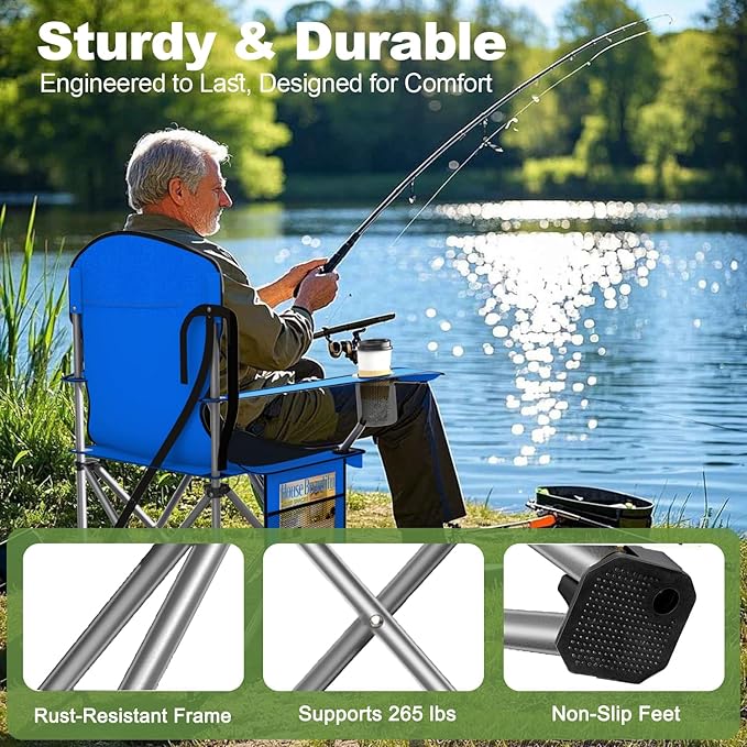Folding Camping Chairs Durable 600D Oxford, Portable Outdoor Chair with Cooler Pouch, Cup Holder & Storage Pocket for Camping, Beach, Fishing
