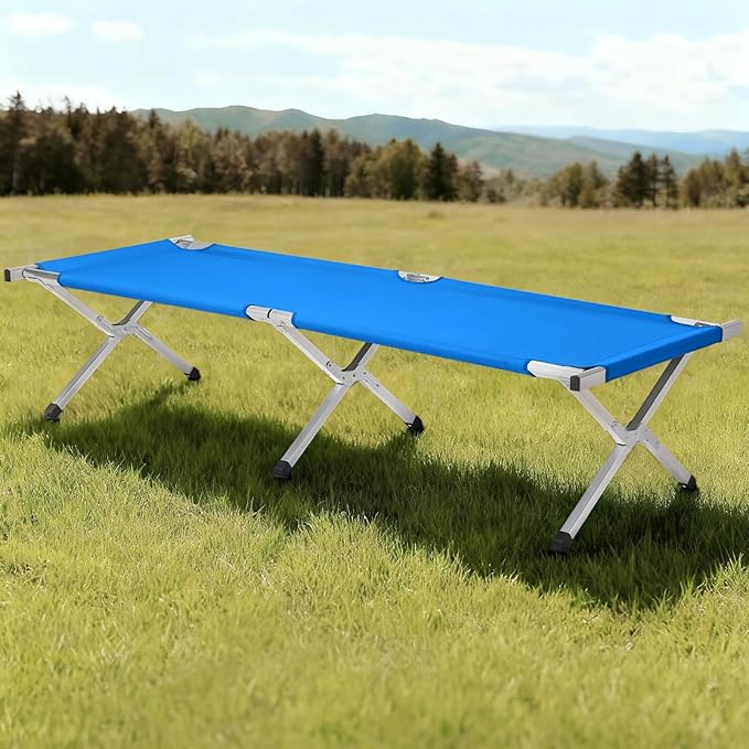 HOMSUPPLIE'S Folding Camping Cot,Outdoor Portable Camp Bed, Sleeping Cots with Carry Bag (Blue)