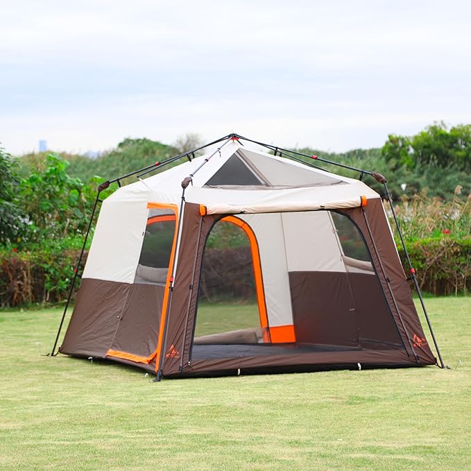 KTT Extra Large Tent 6-10-12-14 Person(B),Family Cabin Tents,2 Rooms,3 Doors and 3 Windows with Mesh,Straight Wall,Waterproof,Double Layer,Big Tent for Outdoor,Picnic,Camping,Family Gathering