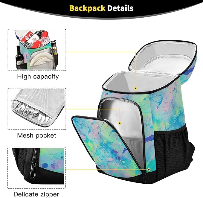 YETTASBIN Leakproof 36 Cans Cooler Backpack for Men Women - Iridescent Insulated Backpack Cooler Large Capacity Waterproof Lunch Bag for Hiking, Camping, Beach, Fishing, Work