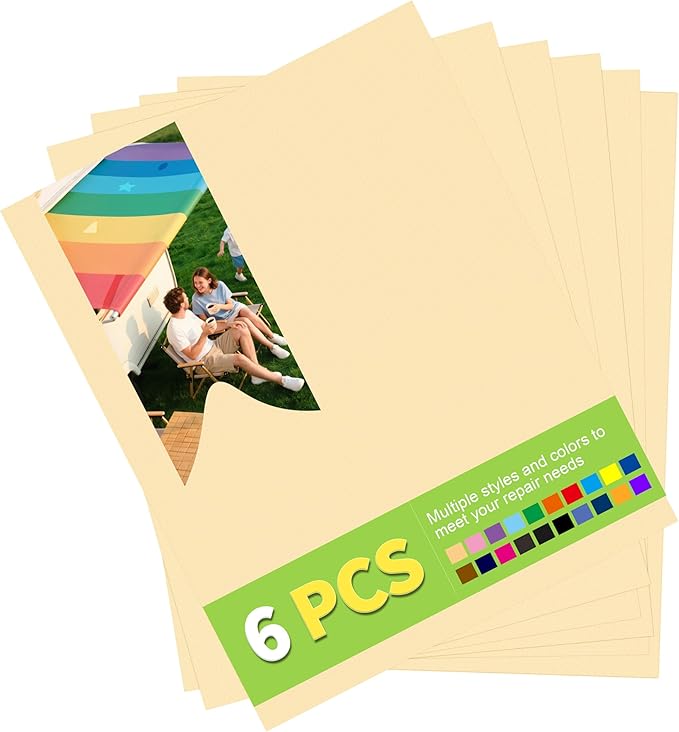 7x9in Nylon Repair Patch，Tent Repair Kit，Self Adhesive Waterproof Fabric Repair Tape for Tent, Umbrella, Sleeping Bag, Down Jackets,Knapsack.（Light Khaki,6ps）