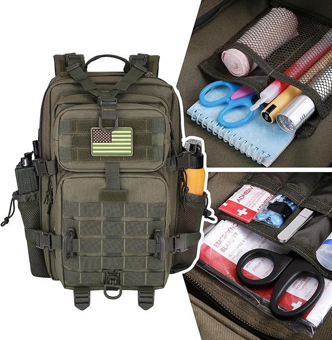 30L MOLLE Assault Pack, Tactical Backpack Military Army Camping Rucksack with Bottle Holder, 3-Day Pack, Olive Green