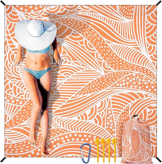 Beach Blanket Waterproof Sandproof Extra Large Beach Mat 79" X 83"/120"x108"for 1-8 Adults Quick Drying Durable Outdoor Picnic Mat for Beach Travel Camping Hiking