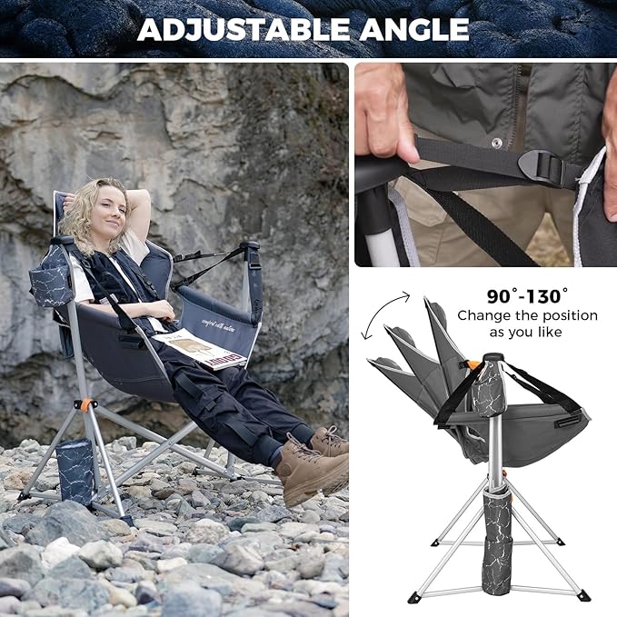 KingCamp Hammock Chair with Footrest, Swinging Portable Folding Camping Chairs for Adults MAX 440lbs Heavy Duty Foldable Oversized Rocker with Cup Holder Pillow for Outdoor Beach Patio Sport Lawn
