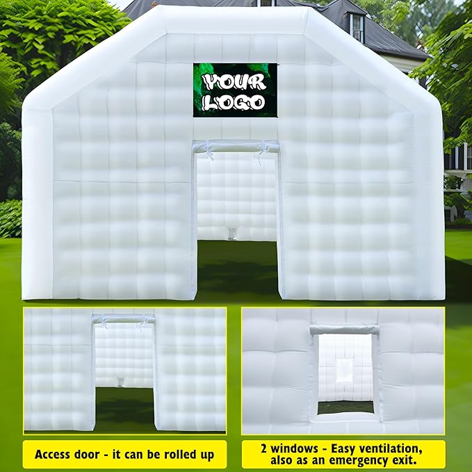 WARSUN 20x16.5x12Ft Inflatable Night Club Extra Large Inflatable Party Tent with Logo Area Blow up Nightclub Tent for Wedding Birthday Raves Dance Floor Yard Party (White)
