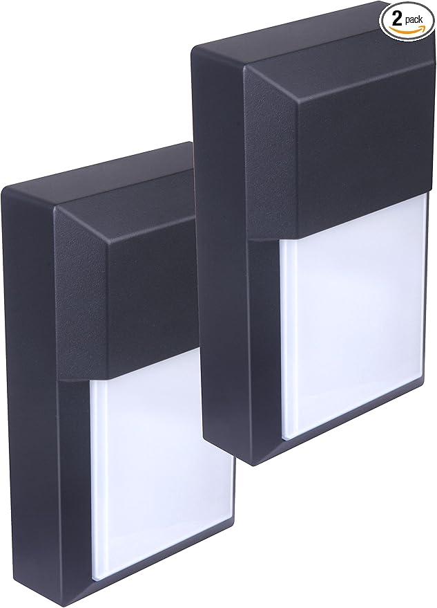 LIT-PaTH Outdoor LED Wall Lantern, Wall Sconce as Porch Lighting Fixture, 12W 1000 Lumens, Aluminum Housing Plus PC, 3000K Black Finish, 2-Pack