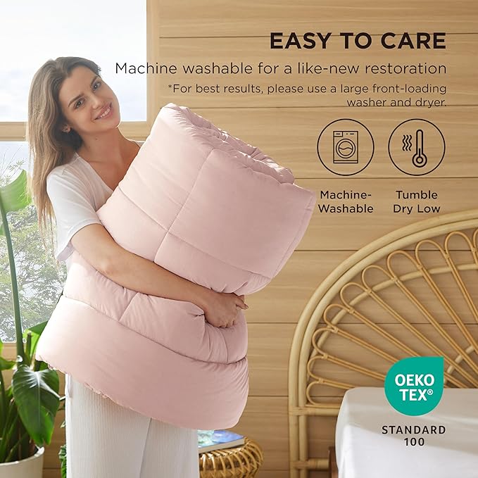 Bedsure Comforter Duvet Insert - Quilted Comforters Cal King Size, All Season Duvet, GentleSoft Down Alternative Bedding, with 8 Tabs, Gifts for Women/Men, Pink, California King 96 X 102 Inches