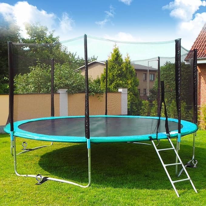 Trampoline Anchors Set of 16 - Heavy Duty Trampoline Stakes - Ground Anchors Resistant High Wind - Ground Stakes Heavy Duty with Straps