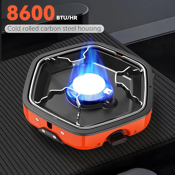 GIGART Portable Propane Camping Stove, Adjustable Camping Stove with Piezo Ignition, Lightweight Backpacking Stove for Outdoor Cooking, Camping, Hiking, Tailgating & Backyard BBQ (Orange)
