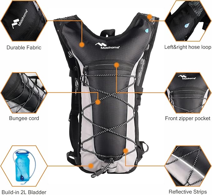 Hydration Backpack & 2L Leak Proof Water Hydration Bladder,Lightweight Running Backpack & Hydration Pack, Running, Hiking, Cycling, Climbing,Skiing for Men Women & Kids, Airflow Camel Pack