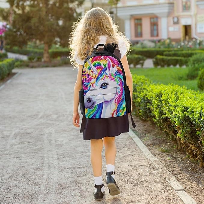 Backpack Polyester Anti-Theft Multipurpose Colorful Rainbow Unicorn Bookbag Large Capacity Laptop Book Bag Rucksack With Side Pockets