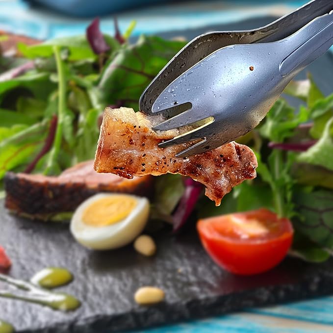 PortableAnd 4-in-1 Camping Utensil Set: Spoon, Spork, Knife, Tongs - Stainless Steel Multi Tool for Outdoor Cooking, Backpacking, Hiking, Picnics - Lightweight Travel Utensil with Carry Bag (1-Pack)