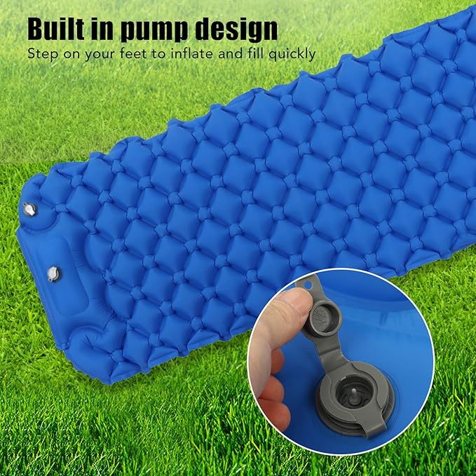 Sleeping Pad for Camping, Camping Sleeping Pad, Ultralight Inflatable Sleeping Mat with Built in Foot Pump & Pillow, Upgraded Compact Camping Air Mattress for Camping, Backpacking (Dark Blue)