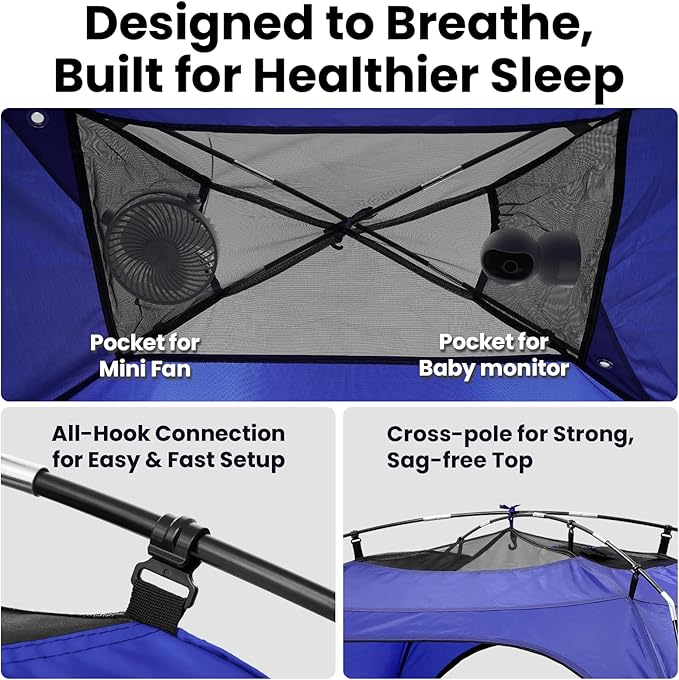 Twin Bed Tent for Boys Healthier Sleep & Privacy with Built-in Fan Pocket for Improved Airflow, CPC Certified Light Blocking Sensory Bed Tent for Boys' Sleep Independence, Sleepover(Blue)