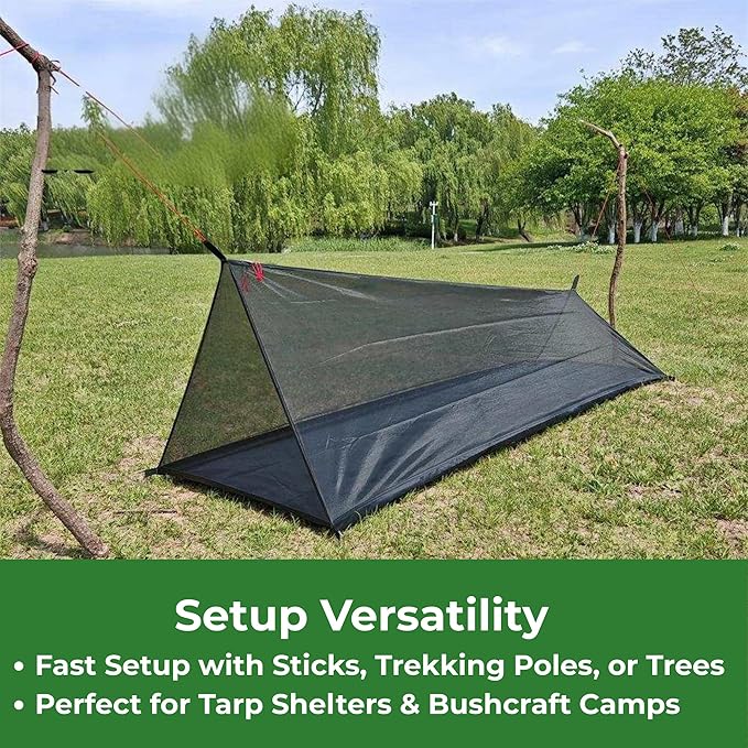 Ultralight 1-Person Bug Bivy Tent – No-See-Um Mesh Shelter with Waterproof Floor for Backpacking, Camping, Bushcraft, Survival & Emergency Bug Out Bags