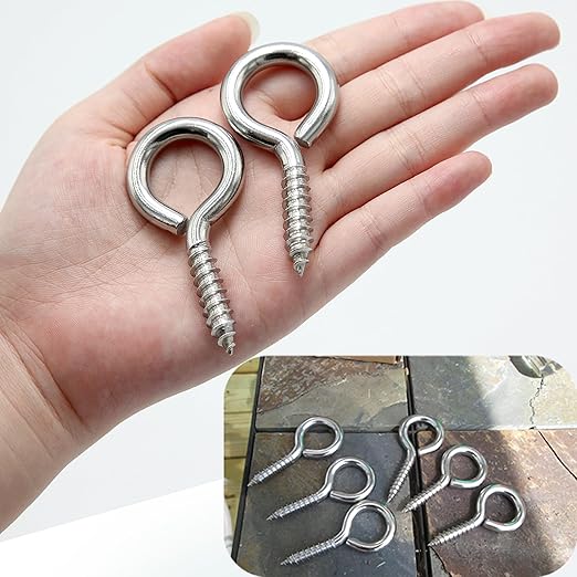 M6 20 Pcs 304 Stainless Steel Screws Eye,2.56 Inch Screw Self Tapping Eye,Load Bearing 200LB, Duty Eye Bolt for Wood Securing Cables Wire,Indoor & Outdoor Use (20, M6 2.56 Inch)