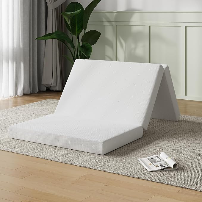 Novilla Foldable Mattress, Twin Size Comfort Foam Trifold Mattress with Cloud Design Cover, 4 Inch Folding Mattress for Back Pain Relief, Suitable for Camping, RV Travel, 75"x39"x4"