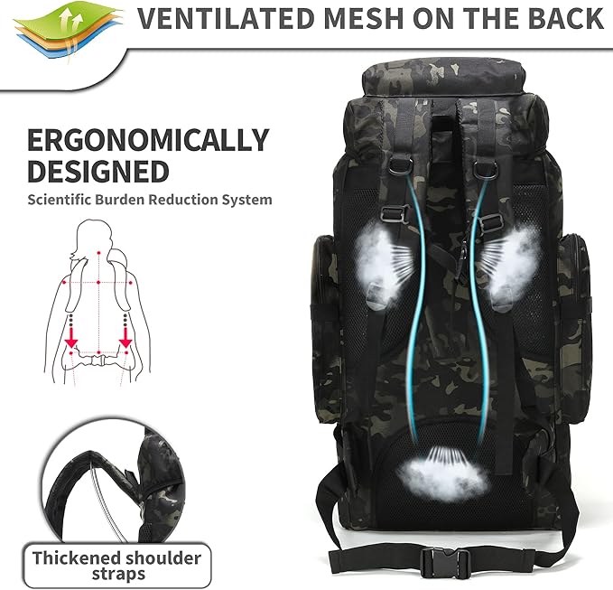 King'sGuard 70L Camping Hiking Backpack for Men Women Large Military Tactical Backpack Molle Rucksack Backpack for Outdoor