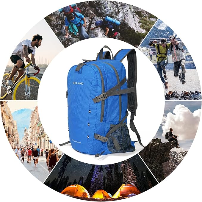 NODLAND Lightweight Backpack, Travel 40L Foldable Water-Resistant Daypack, Hiking Outdoor Camping Rucksack for Men Women