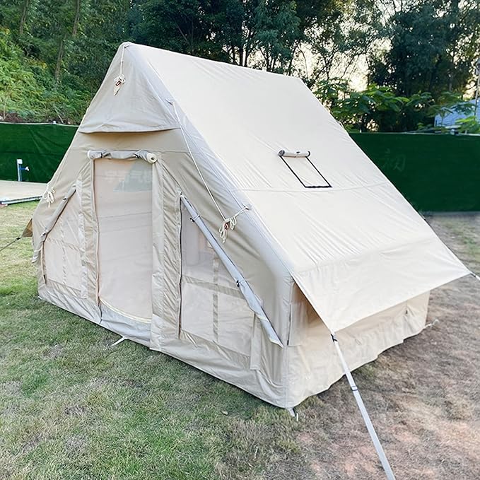 GeRRiT Inflatable Glamping Tent Canvas Bell Tent 2-8 Person Large Yurt Tent Easy Setup Waterproof Breathable Outdoor Oxford Canvas Teepee Tents 4-Season for Family Camping Hiking