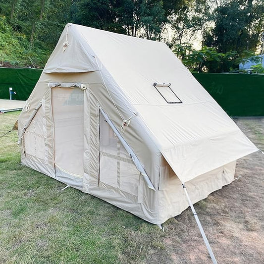 GeRRiT Inflatable Glamping Tent Canvas Bell Tent 2-8 Person Large Yurt Tent Easy Setup Waterproof Breathable Outdoor Oxford Canvas Teepee Tents 4-Season for Family Camping Hiking