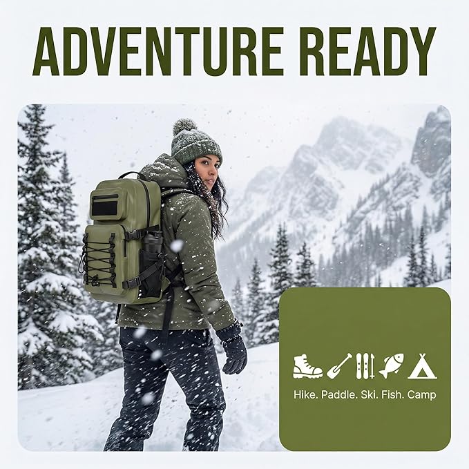 Dry Bag Waterproof Backpack 30L Tactical Backpack for Kayaking Hiking Boating Paddle Boarding Fishing Travel Camping Beach Floating Dry Bag for Men Women (Green)